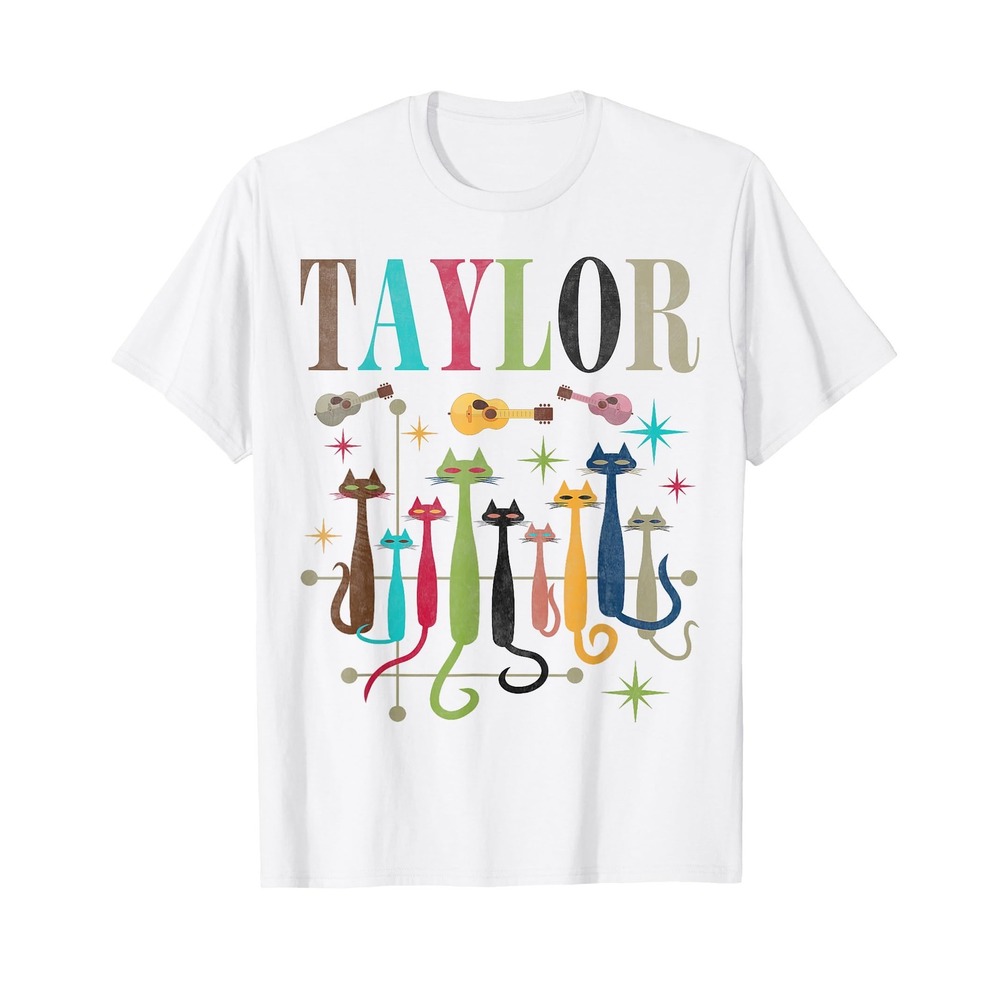 NWT Taylor Swift Inspired Cat Graphic Tshirt Retro Mid Century Style White Small
